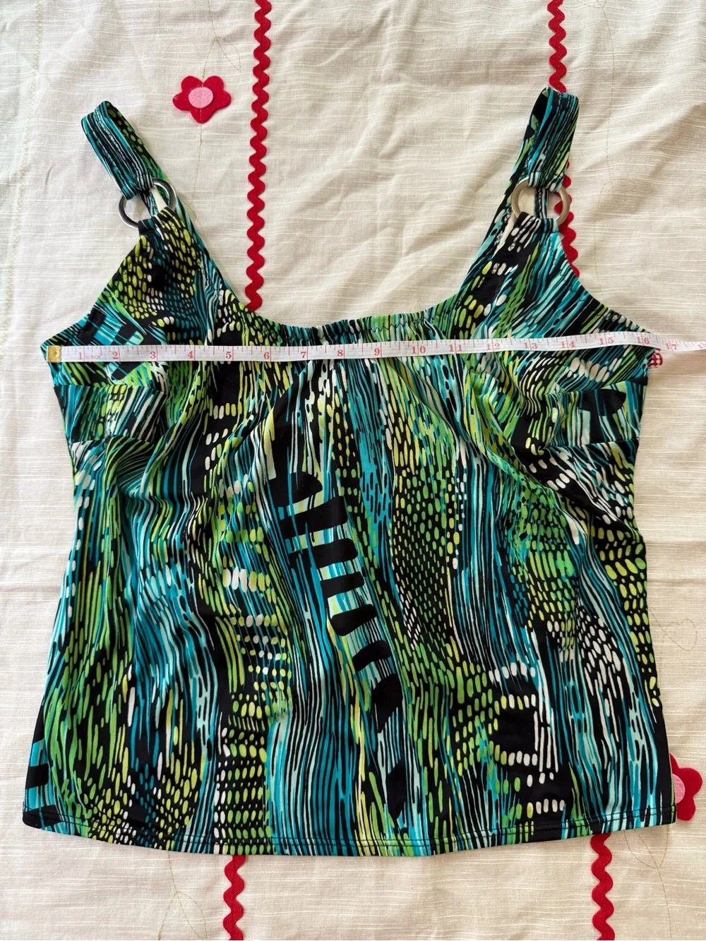Vintage Tankini Bikini Set 2 Piece Swim Suit Size 10 Made in USA Green  Floral.